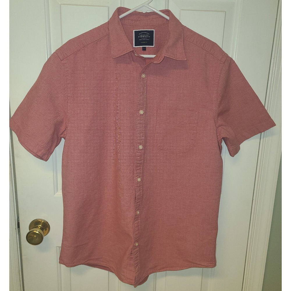 CHARLES TYRWHITT‎ Men Weekend Classic Fit Cotton Long Sleeve Polo Shirt L Red